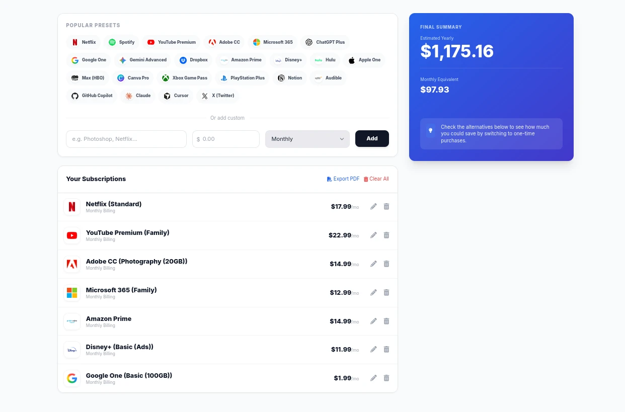 Calculadora de suscripciones Calculadora de suscripciones