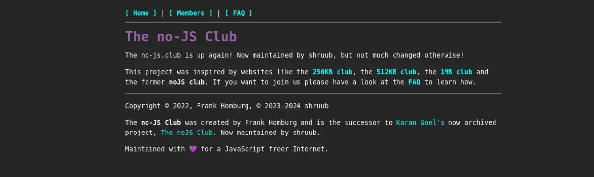 Captura de pantalla de no-js.club