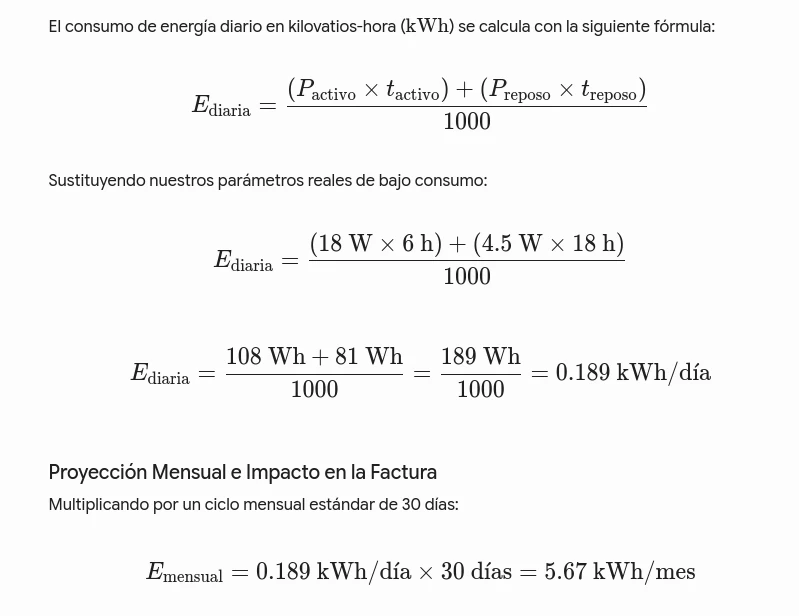 Fórmulas de calculo de consumo energítico de la PC.